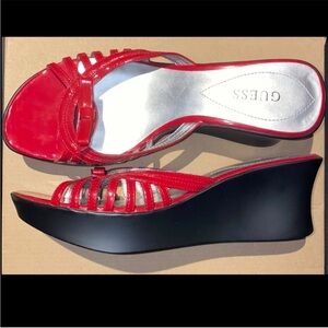 New Guess patent red wedge sandals red guess shoes red sandals platform sandals